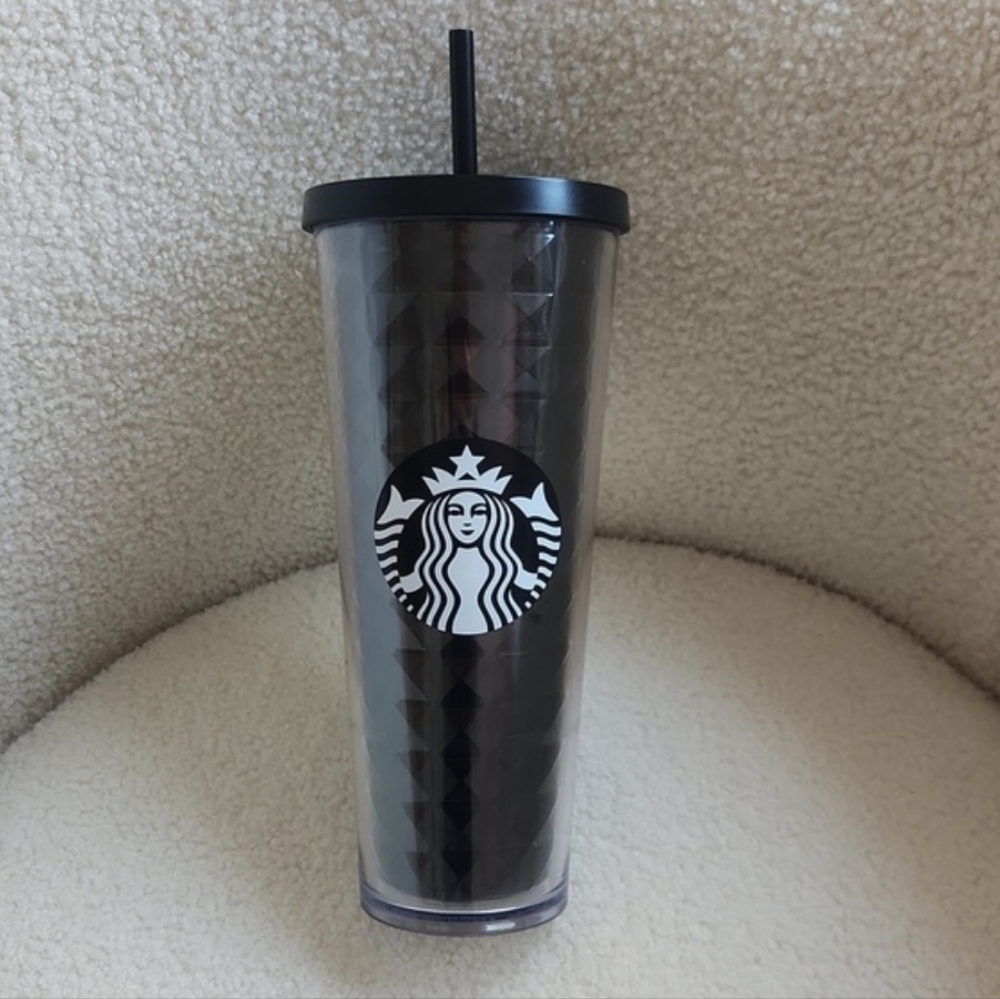 Starbucks Black 24 oz Large Diamond Geometric Cold Cup Venti Tumbler vintage